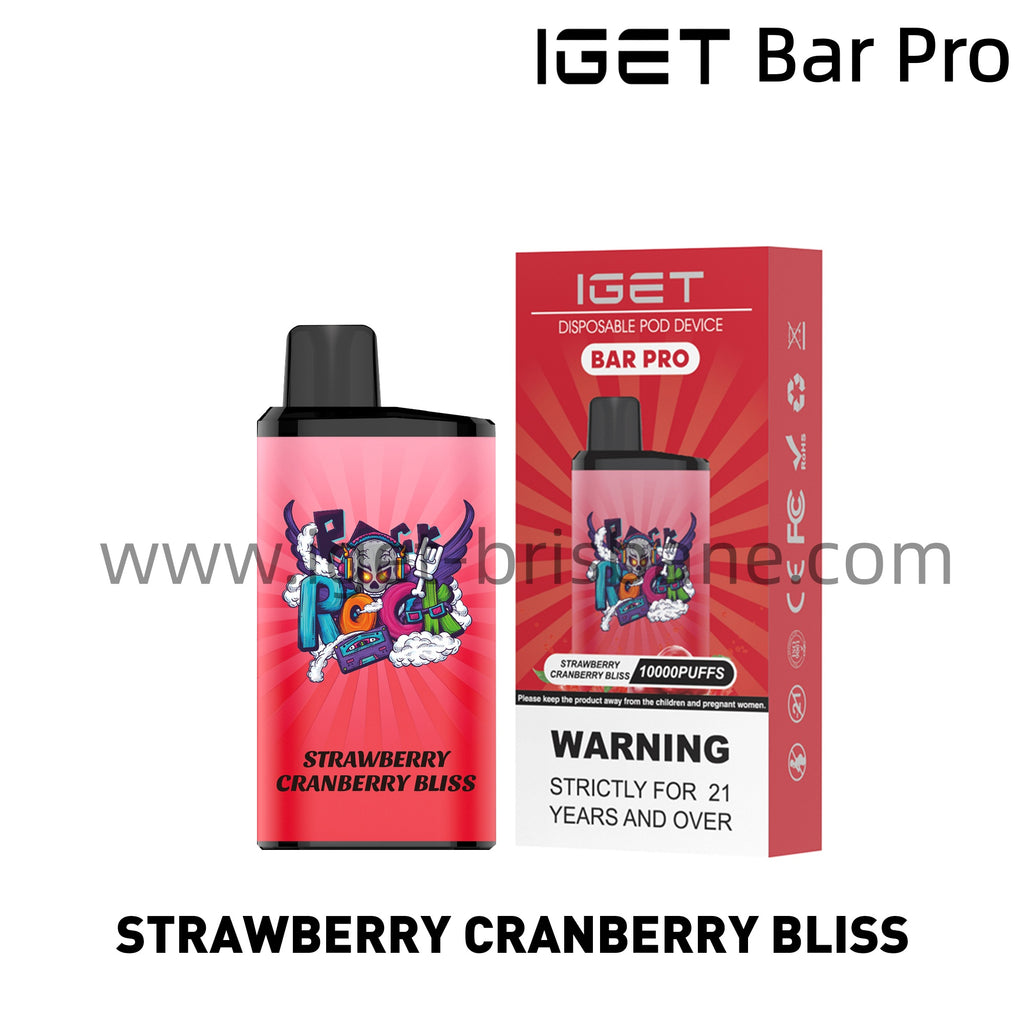 IGET Bar Pro Disposable Vape 10000 Puffs - Strawberry Cranberry Bliss