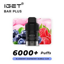 Load image into Gallery viewer, IGET Bar Plus Pod 6000 Puffs - Blueberry Raspberry Bubble Gum